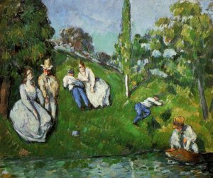 Couples Relaxing by a Pond by Oil Painting Reproduction