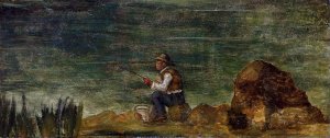 Fisherman on the Rocks by Oil Painting Reproduction