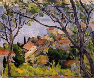 L'Estaque, View through the Trees by Paul Cezanne Oil Painting Reproduction