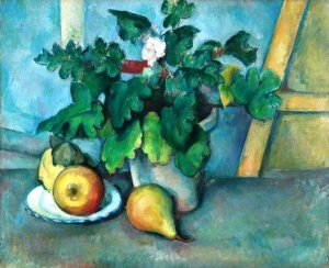 Pot of Primroses and Fruit by Paul Cezanne Oil Painting Reproduction