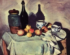 Still Life - Post, Bottle, Cup and Fruit by Oil Painting Reproduction