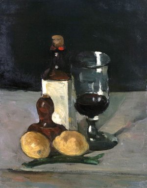 Still Life with Bottles, Glass and Lemons by Oil Painting Reproduction