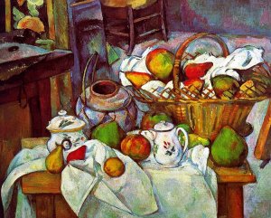 Vessels, Basket and Fruit by Paul Cezanne Oil Painting Reproduction