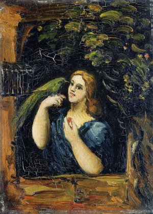 Woman with Parrot by Oil Painting Reproduction